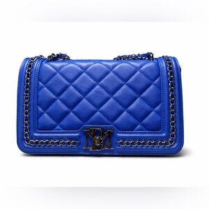 Badgley Mischka Blue Quilted Crossbody Bag w/ Chain & Frame Closure